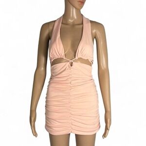 ZARA blush pink ruched halter mini dress